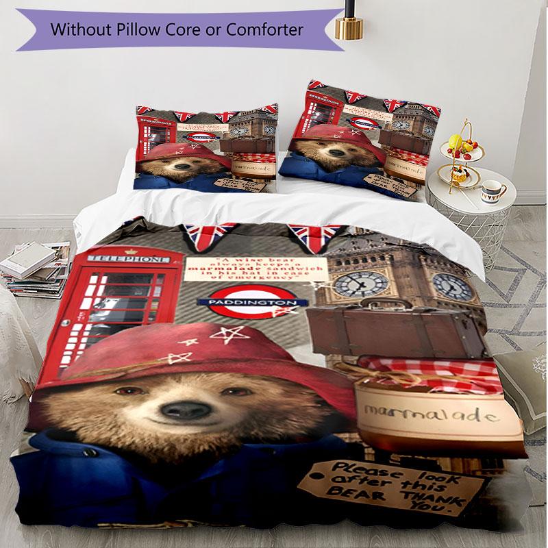 3pcs Duvet Cover Set (1*Duvet Cover + 2*Pillowcase, Without Core), Paddington Bear Print Soft All‑Season Bedding Set, Home Bedroom Decor Gift