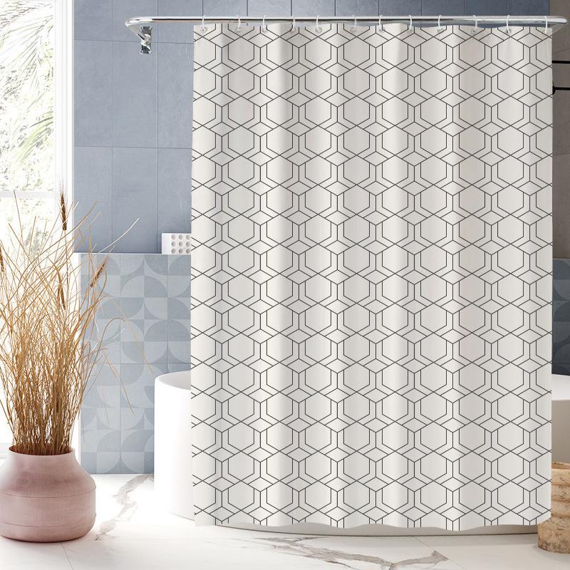 Creative Simple Digital Print Shower Curtain Waterproof Polyester Bathroom Curtain