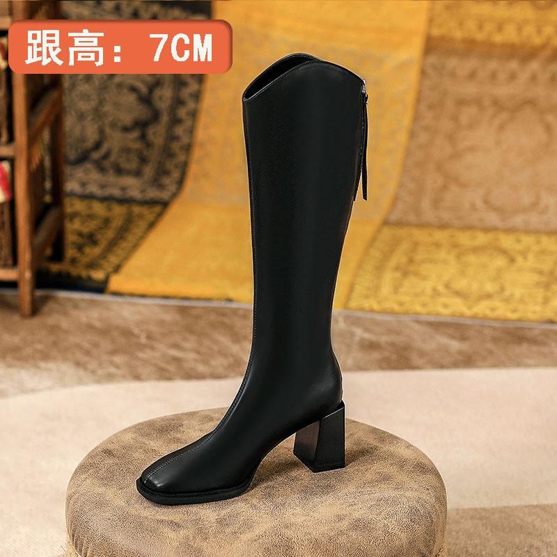 Damenstiefel mit hohen Absätzen neue Herbst- und Winter-Hochstiefel im Jahr 2024, aber Reißverschluss hinten dicker Absatz dünne Reiterstiefel