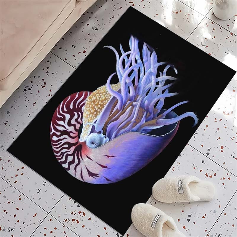 Neon Jellyfish Print Doormat, Non-Slip Entrance Floor Mat with Colorful Glowing Jellyfish on Black Background, Indoor Rug for Ocean Lovers