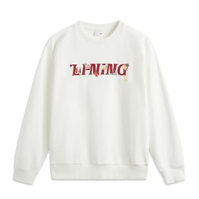 Li Ning Sports Lifestyle Series Comfortable Casual Loose Simple Round Neck Pullover Sweatshirt Unisex Sweatshirt Off-White AWDV247-1