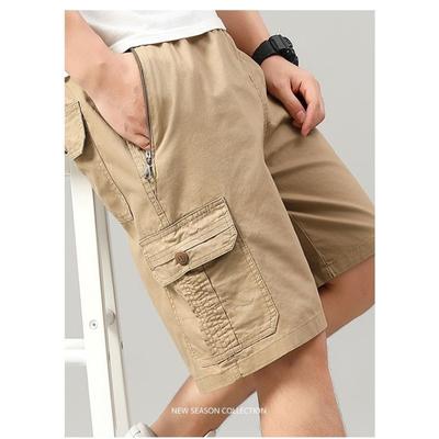 Men's Khaki Cargo Shorts Multi Button Pocket Casual Mid-Length Daily Outdoor Wear