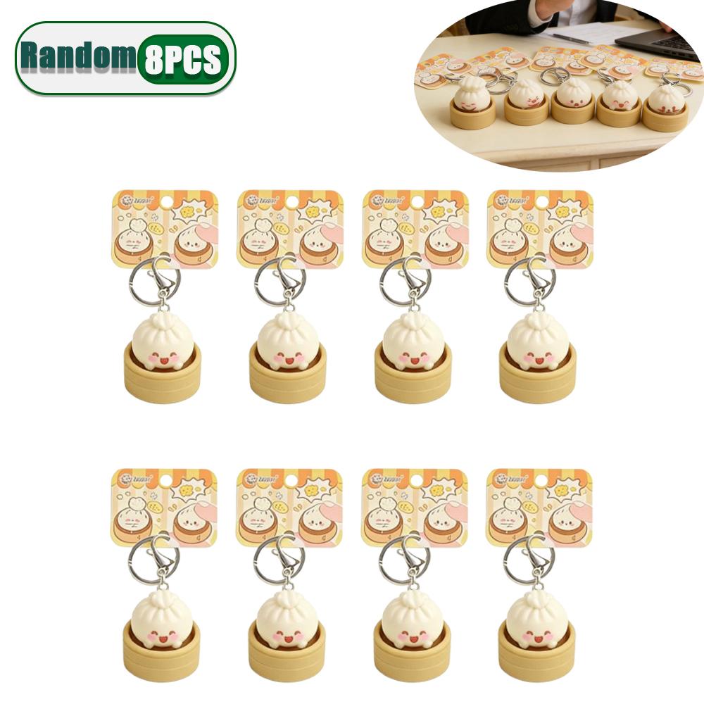 1-8PCS Cute Steamed Bun Squeeze Keychain Realistic Dimsum Design Soft Slow Rebound Decompression Fidget Stress Relief Toy