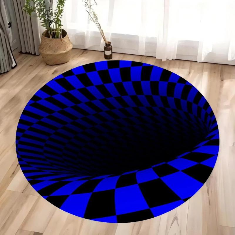 3D Checkered Round Area Rug Bedroom Kitchen Mat Washable Indoor Floor Accent Bathroom Carpet for Living Room Home Office Hallway