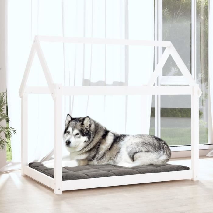 822218 vidaXL Lit pour chien Blanc 111x80x100 cm Bois de pin solide