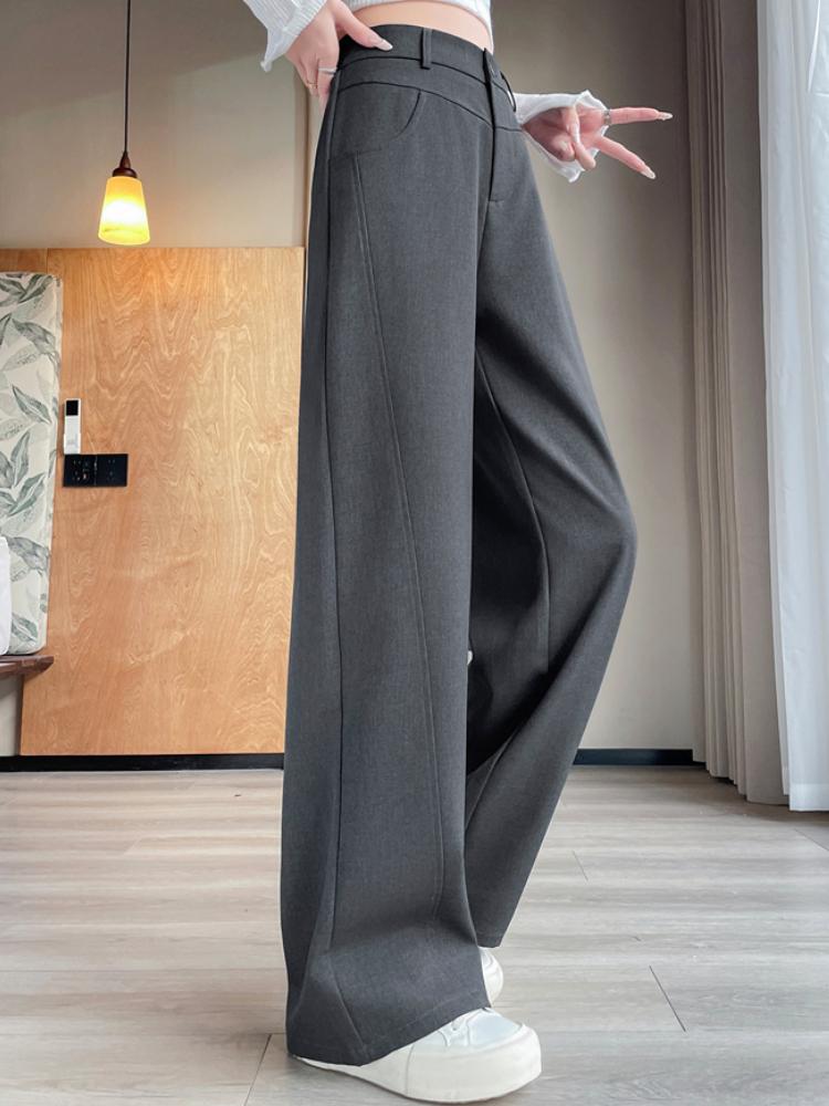 2025 Spring Summer Elegant Suit Wide-leg Pants Women's New Straight Mop Casual Trousers Narrow High Waist Drap Suit Pants