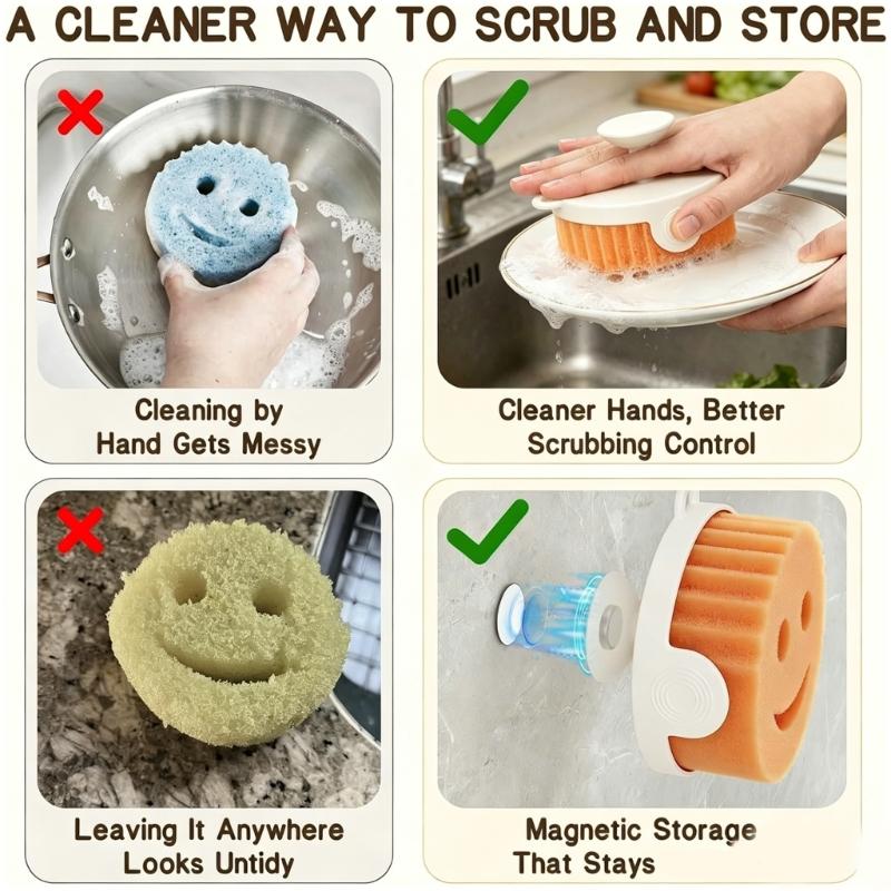 Spugne Pulizia Viso Sorridente Divertenti Senza Graffi Con Alta Presa Magnetica Spugna da Cucina Per Conservazione nel Lavello e Facile Accesso