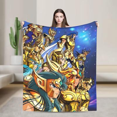 Saint Seiya Gold Saint Flannel Blanket Soft Durable Throw Blanket for Outdoor Camping Street Trend Bedspread Sofa Bed Cover