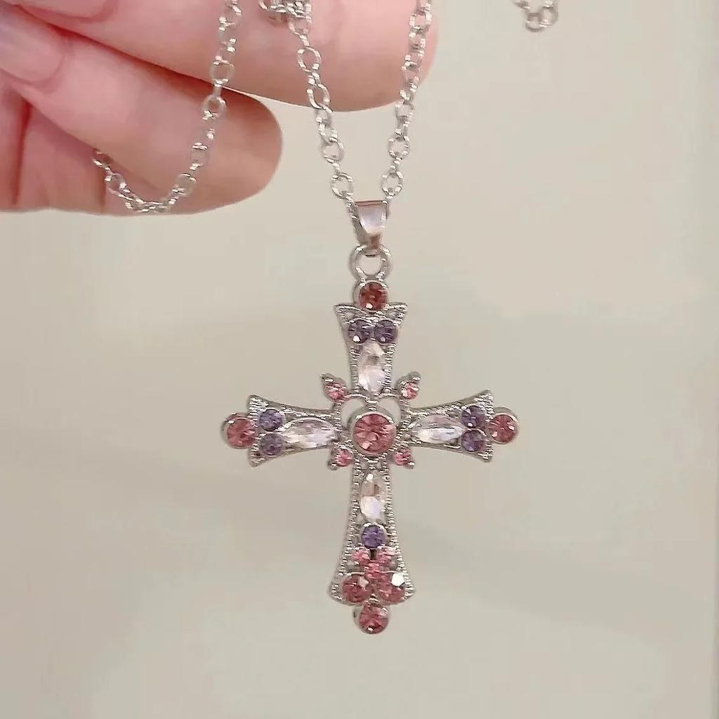 Crystal Cross Pendant Necklace for Women Girls Shiny Sweet Chain Punk Party Fashion Pendant Fashion Y2K Jewelry Accessories