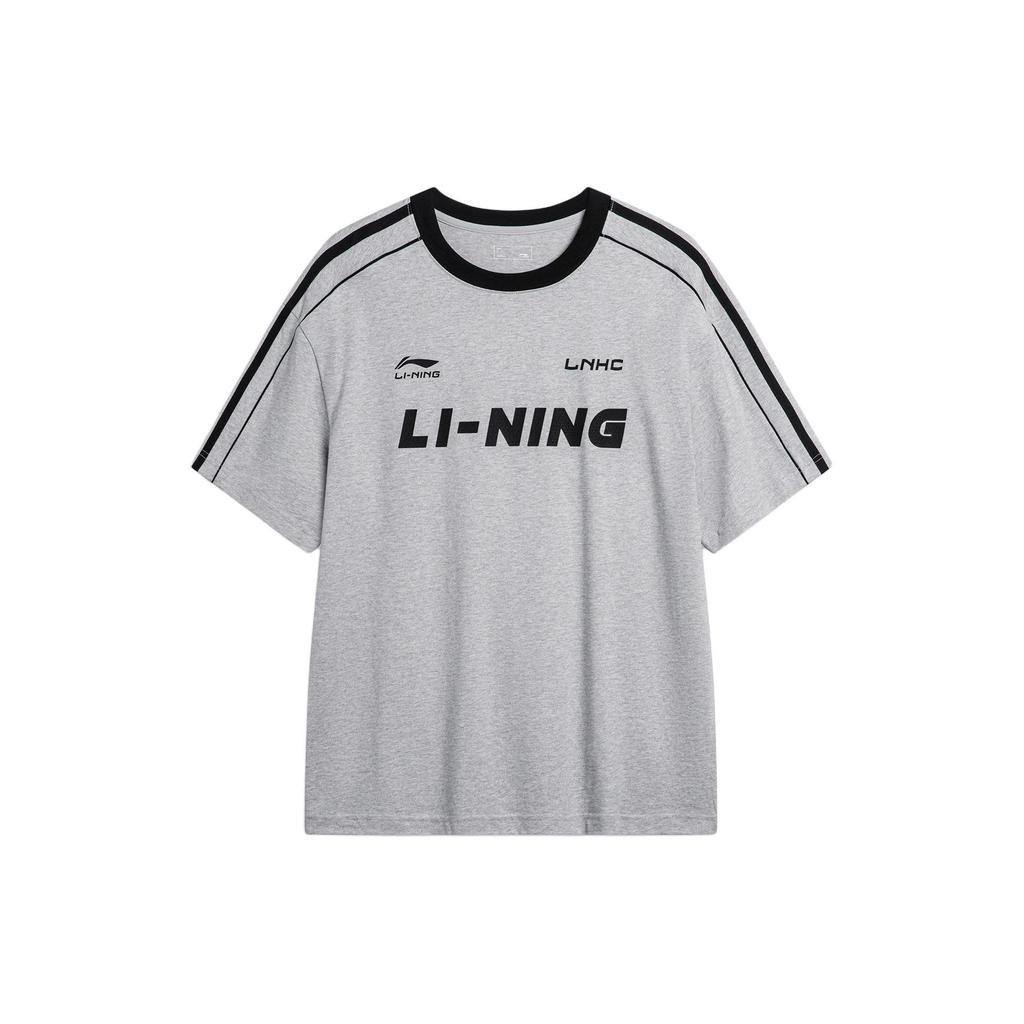 Li Ning Sports Lifestyle Series Letter Logo Striped Print Round Neck Loose Casual Short Sleeve Drop Shoulder T-Shirt Unisex Tops AHSU657-5