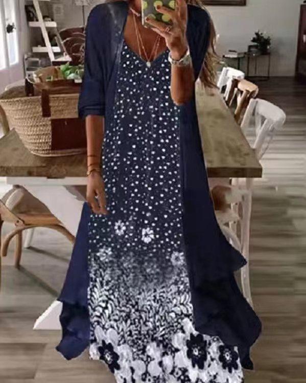 

Женское бирюзовое кружевное платье макси с подходящим кардиганом для повседневной носки XXXL