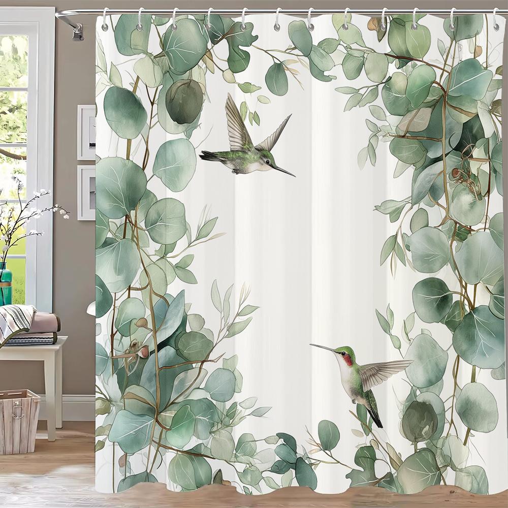 Beautiful Blue Flowers Shower Curtain, Bathroom Decorative Curtain, Printed Floral Polyester Home Curtain With Hooks
