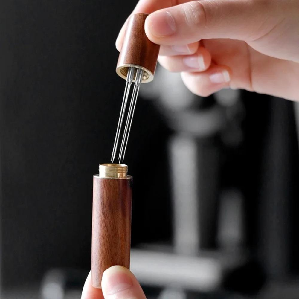 Stainless Steel Coffee Powder Tamper Wood Handle Coffee Distributor Portable Espresso Powder Leveler Coffee Stirring Tool