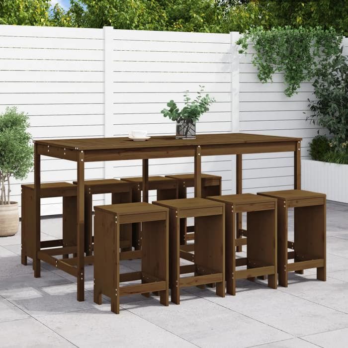 VidaXL Ensemble de bar de jardin 9 pcs marron miel bois de pin massif, ensemble de pub, ensemble de bar de patio, ensemble 3157760