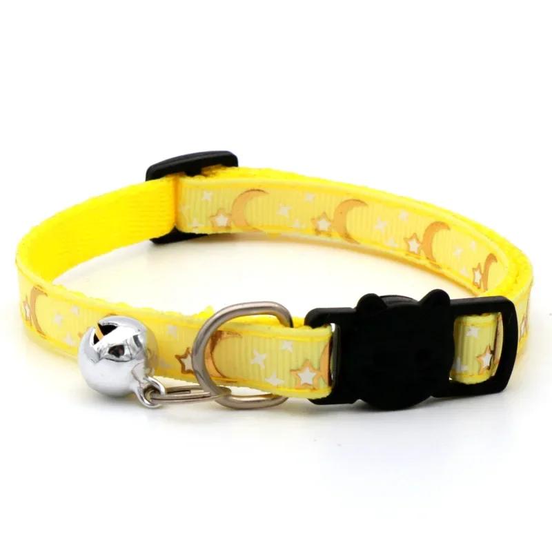Pet Collar Cat Dog Gold Color Stars and Moon Pet Collar with Bell and PP Material Separate Reflective Safety Buckle Solid Safe