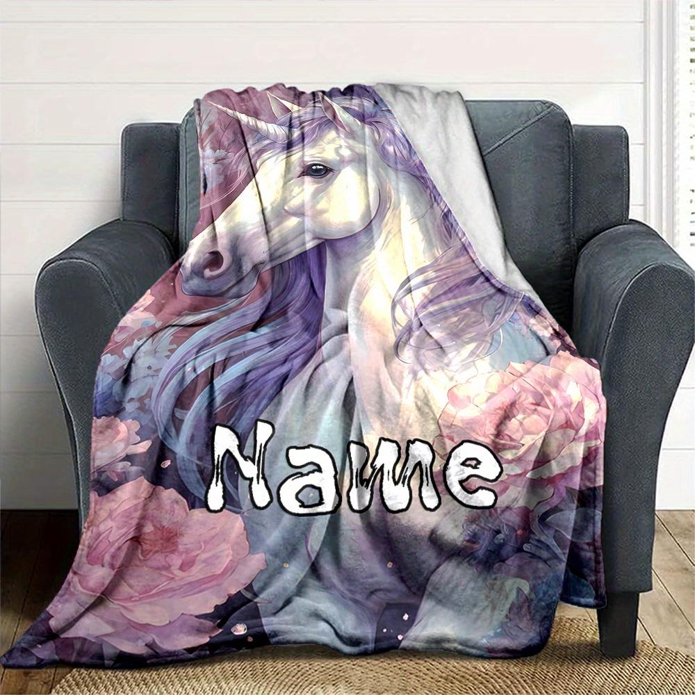 Unicorn Floral Blanket Personalized Name Soft Comfortable Stylish Blanket Car Blanket Perfect For Travel Camping Outdoor Home Suitable For All Seasons
