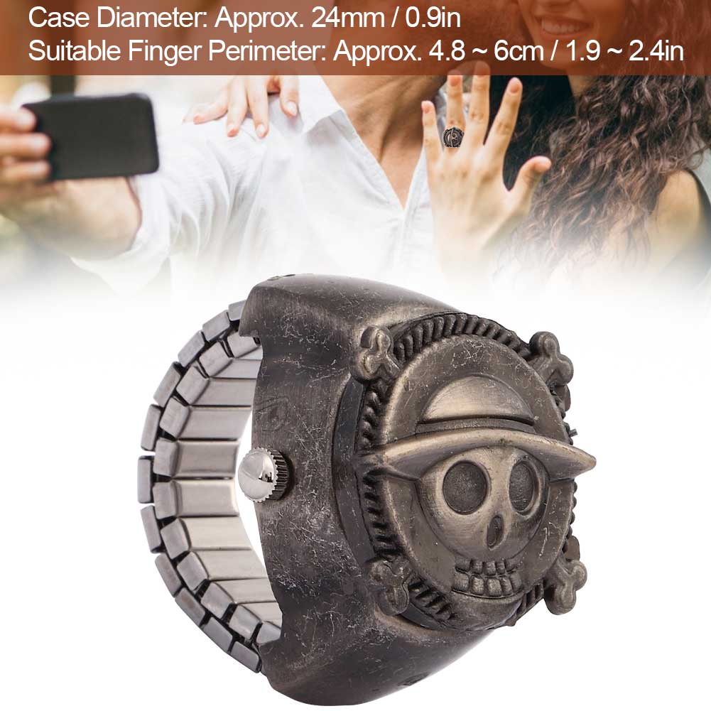 Finger Ring Watch Flip Up Cover Finger Quartz Ring Watch for Unisex Students(Black )