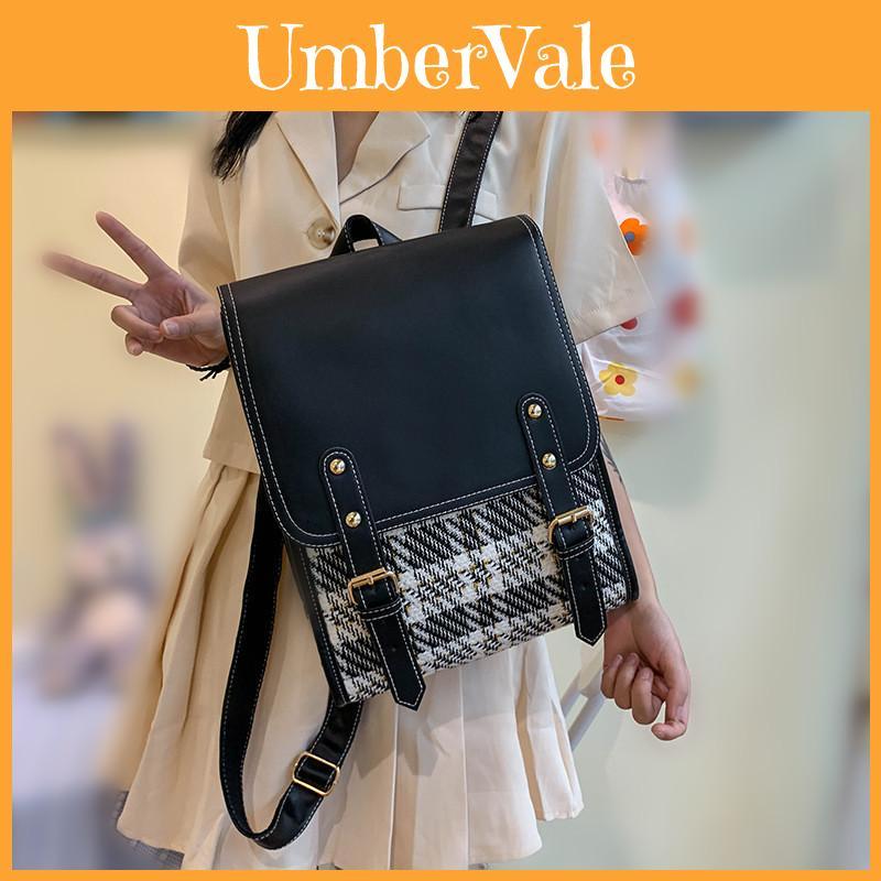 Vintage Plaid Flip Cover Backpack For Women 2023 New Trendy Simple Student Bookbag Travel Laptop Bag