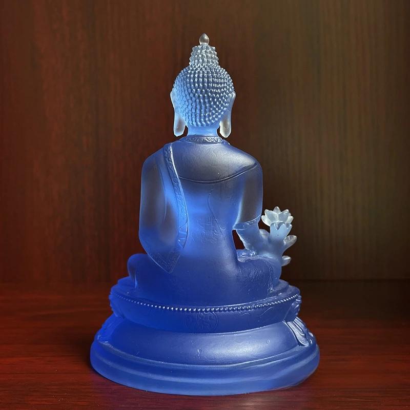 Blue Coloured Glaze Medicine Buddha Buddha Statue Ornament, Light Buddha Buddha Home Worship, Buddha Hall Decoration