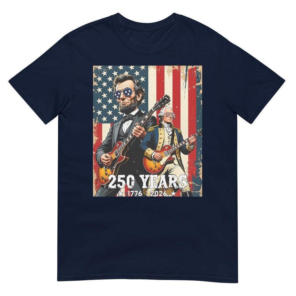 George Washington Abraham Lincoln Playing Guitar 4th Of July Tshirt S