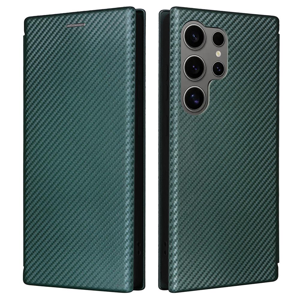 For Samsung Galaxy S25 Ultra Case Carbon Fiber Texture Drop-Proof PU Leather Phone Cover