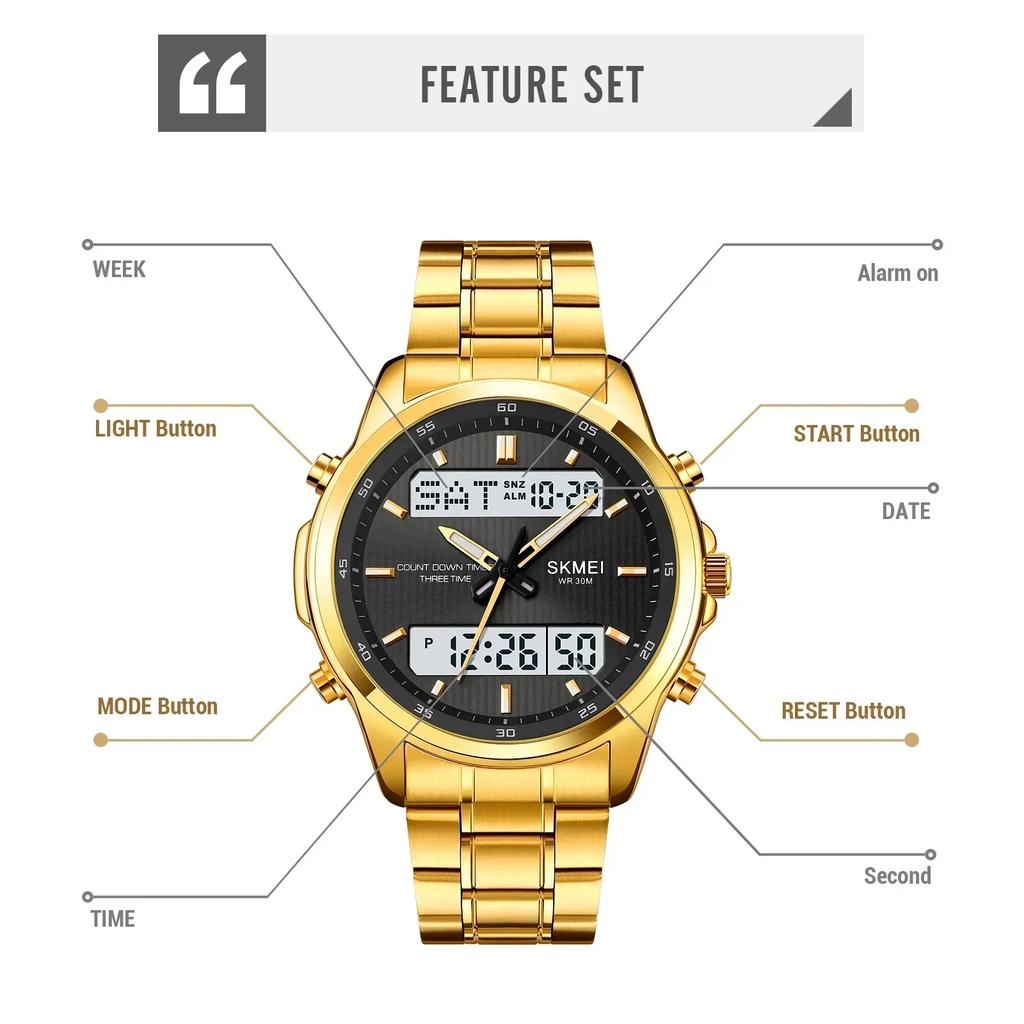 Skmei 2049 Backlit Sport Waterproof Alarm Clock 3 Time Men's Watch Countdown Timer Digital Watch Fashion Watches