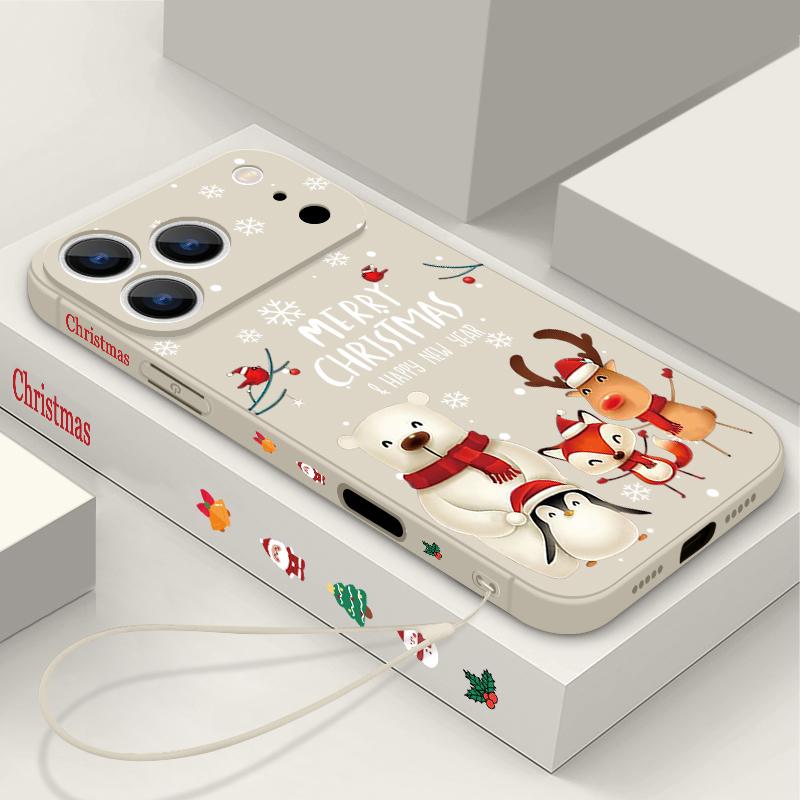 Christmas Deer Bear Phone Case For iPhone 17 Pro Max 16E Air 16 15 14 13 12 Pro Max 11 Magnetic For Magsafe Soft Lanyard Cover