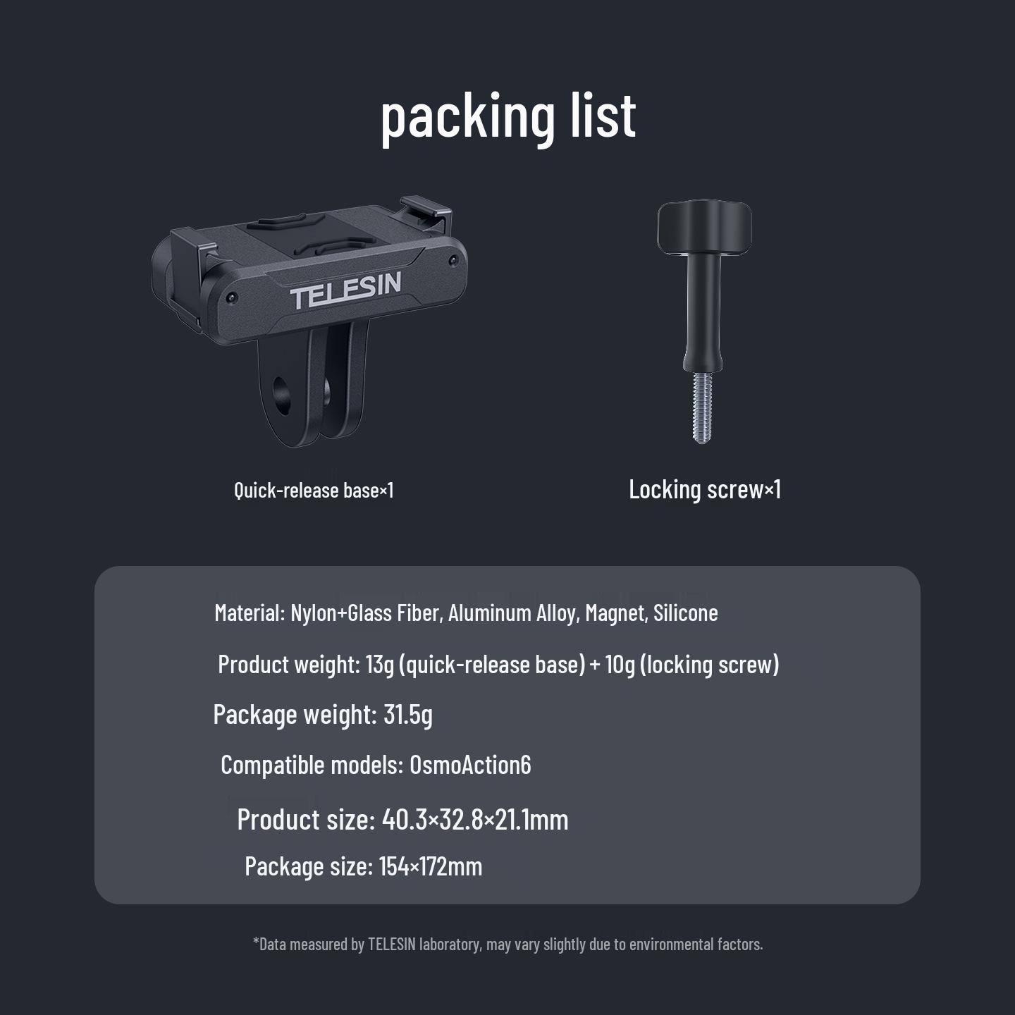 Taixun DJI Action 6 Magnetic Quick Release Adapter Mount for Action Cameras