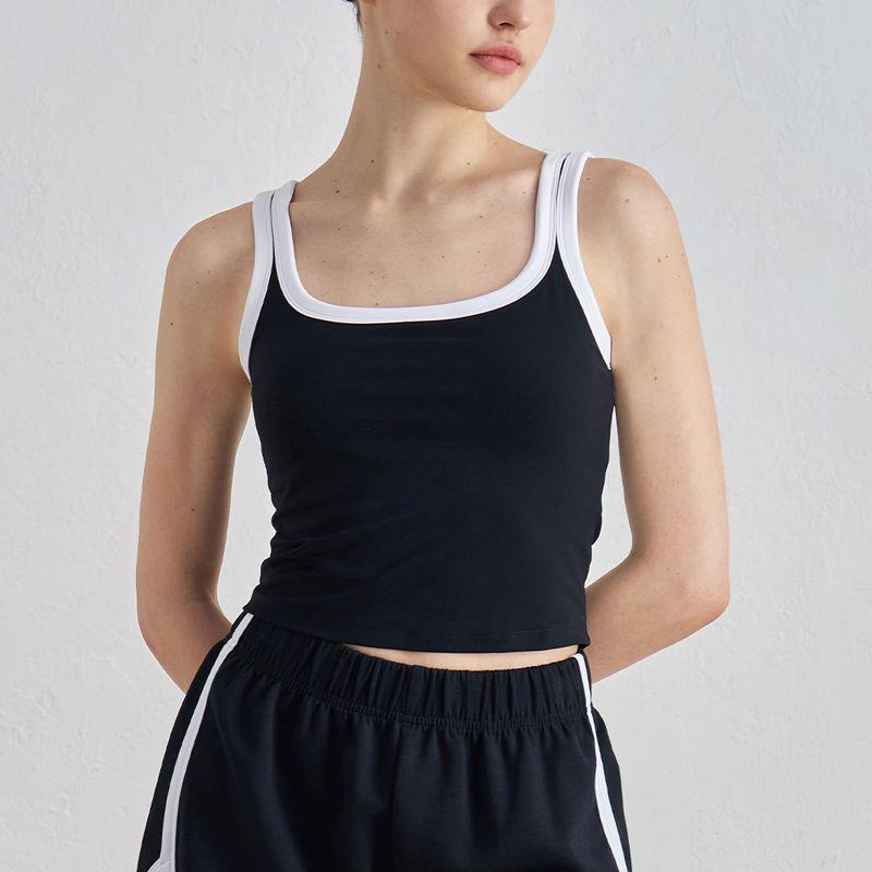 

Foreign Trade Youth American vintage Sports Vest U Collar Contrast Color Yoga Underwear Belt Chest Pad High Sense Fitness Top Black + White M/6