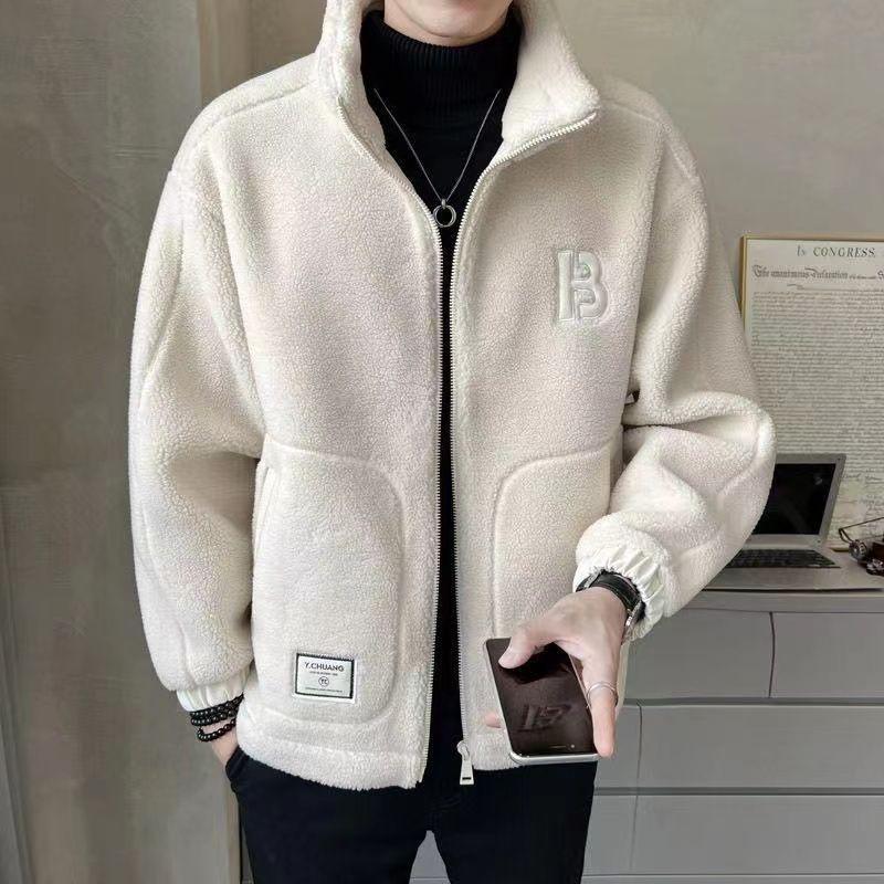 

Version Men s Lamb Wool Cotton Coat with Thick Wool Jacket for Men s Autumn and Winter Casual Wear Trend Brand XL бежевий