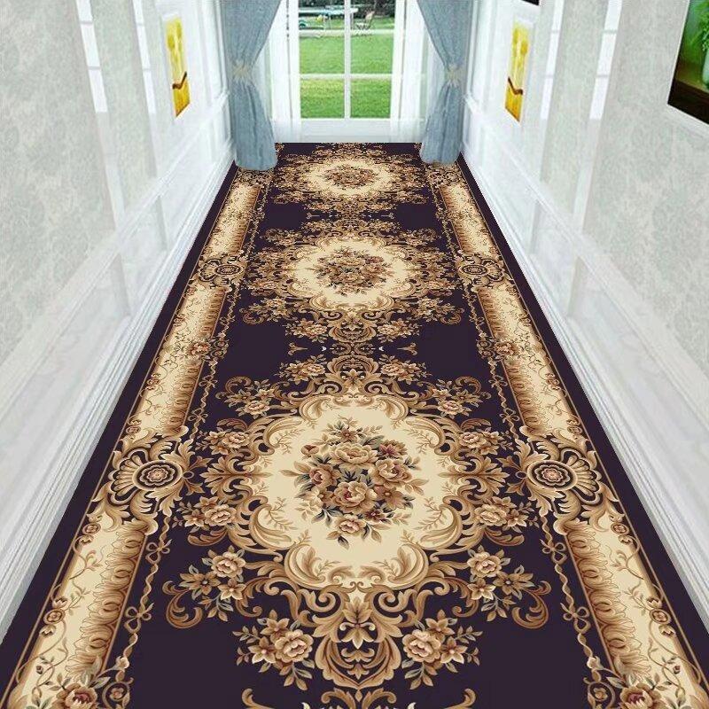 Red European Luxury Easy Clean Long Corridor Carpet Non-slip Lint-free Classical Hallway Rug Wedding Soft Passageway Floor Mat