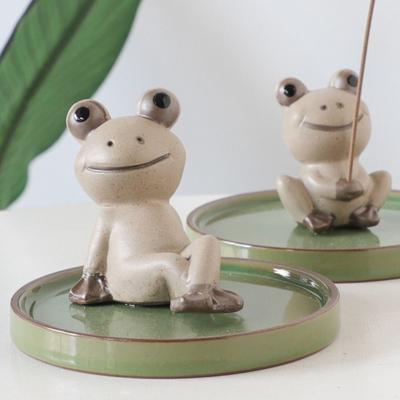 Crafts Frog, Mushroom Shape Handmake Tea Pet Ornaments Aromatherapy Base Desktop Ornaments Incense Stick Holder Frog Figurines