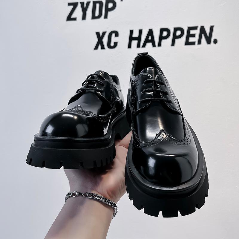 Big head leather shoes men's platform heightening British Derby business dress Brock wedding groom shoes 1803-A