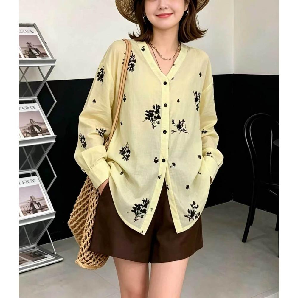 DIMANAF 2026 Women Plus Size New Summer Blouse Shirt Long Sleeve Embroidery Floral Casual Loose Lady Tops Shirts