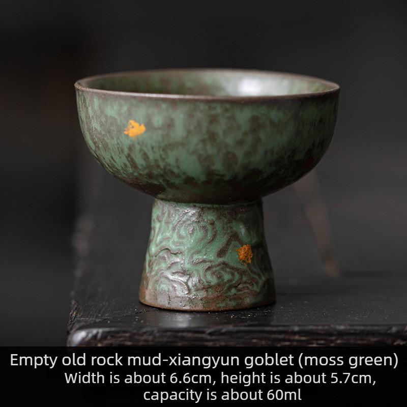 Luxury Ceramic Teacup Old Rock Mud Bronze Glaze Silver Gilding Unique Chinese Tea Cup High Foot Design Home Decor Tea Set