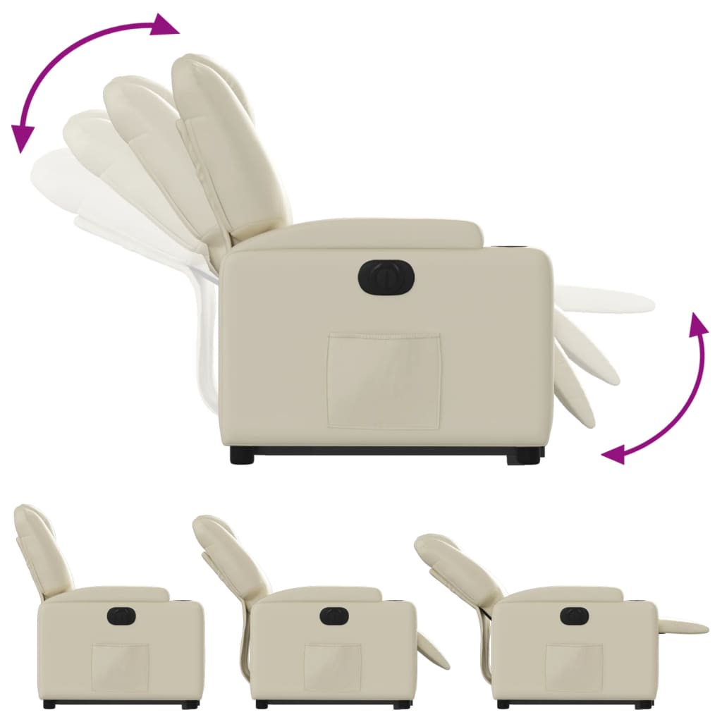 Electric Recliner Chair with Rising Function Cream Artificial Leather