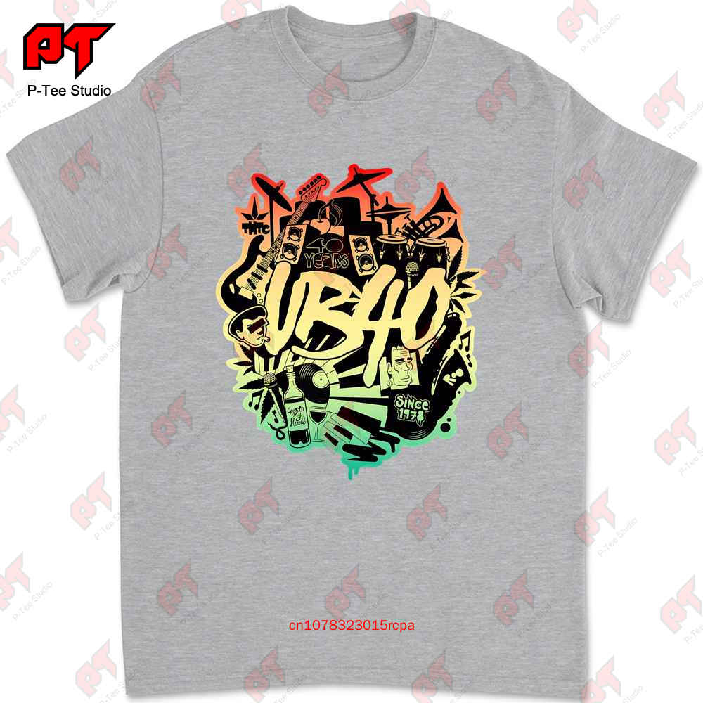 Koszulkka Ub40 40. Rocznica Oficjalny Klub Dub Reggae Czarna Rasta Logo 4XL IH21
