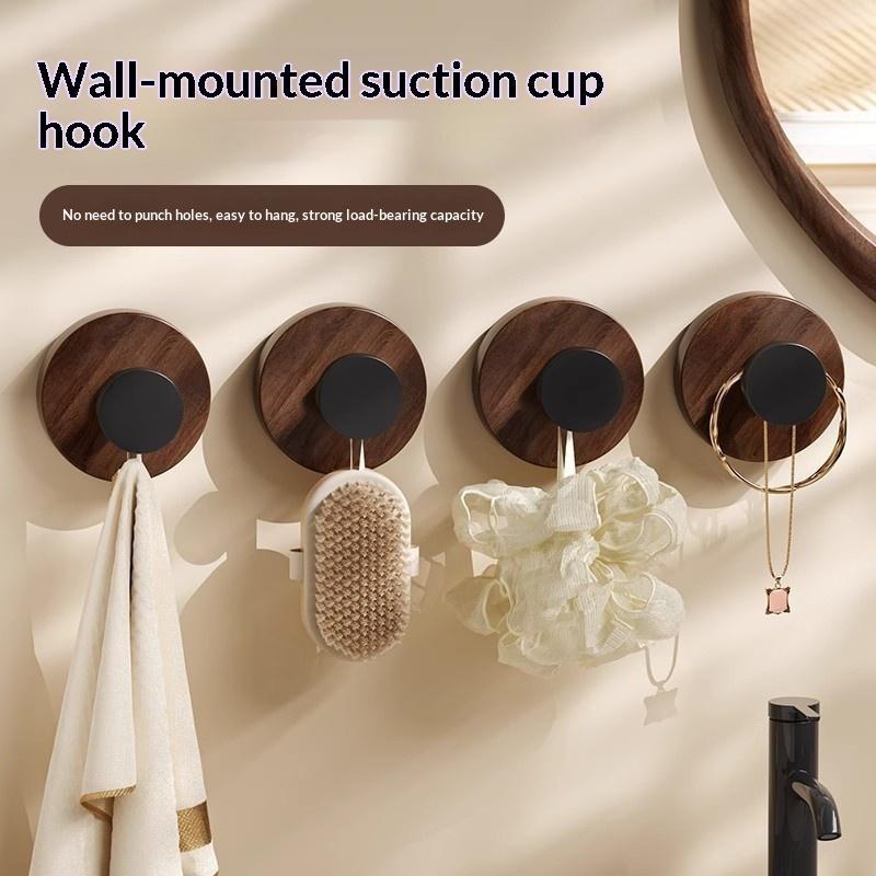 Wood Suction Cup Hooks Walnut Keys Decor Hook Door Back Clothes Towel Hanger Cabinet Drawers Handle Wall-Mounted Storage Rack