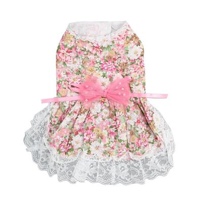 Hunde Kleid Weich Atmungsaktiv Niedlich Stilvoll Floral Welpenkleid mit Schleife für Täglich Hochzeit Geburtstag