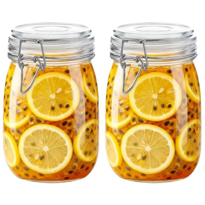 

Handunyou 1000ml Round Glass Pickle & Storage Jars (2-Pack) with Wooden Spoons