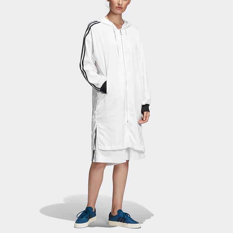 adidas Originals Women's Long Windproof Hooded Windbreaker White DU7255