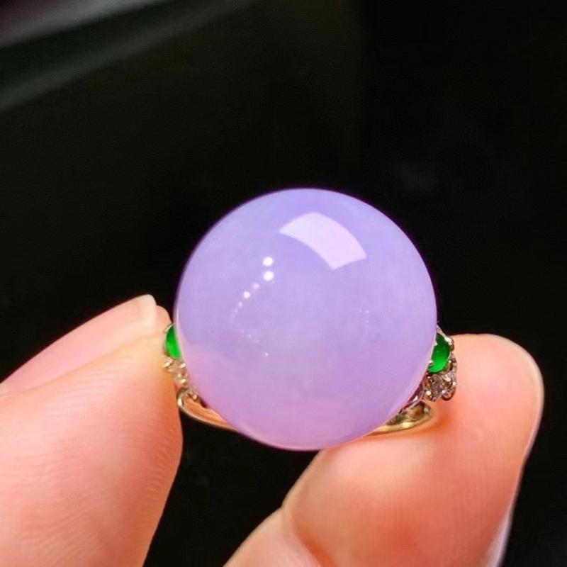 New In Classic Natural Ice Violet Chalcedony Large Round Bead Rings For Women Exquisite Luxury Engagement Jewelry Gift