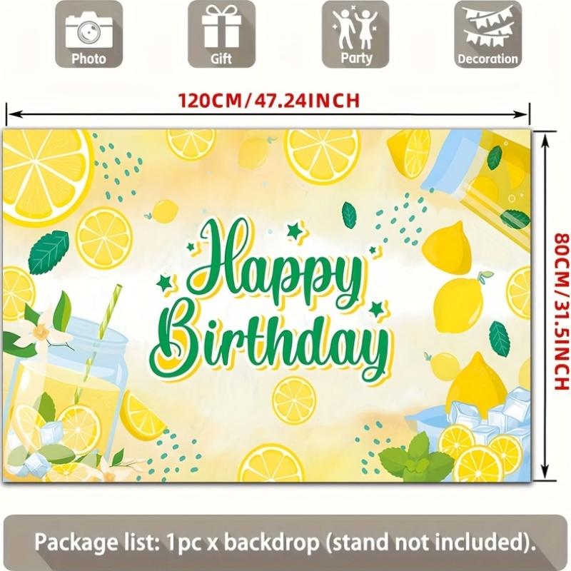 2D-Ebene Hintergrundtuch für die Szene „Happy Birthday Lemon Soda“ zur Dekoration von Geburtstagsfeiern Polyesterfaser
