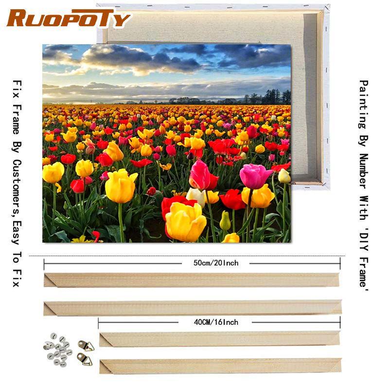RUOPOTY DIY Frame Oil Painting By Numbers Tulip Flower Home Decor Acrylic Home Decor On Canvas Wall Art Picture For Living Room