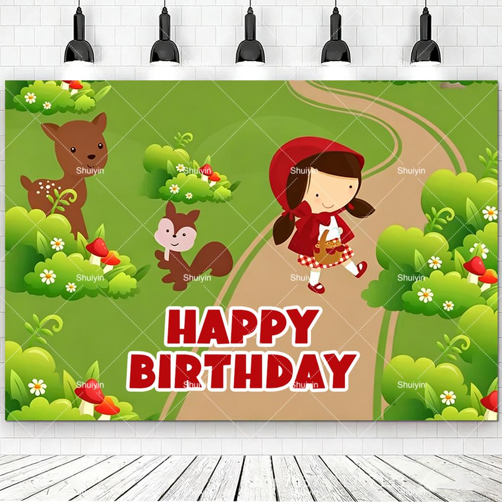 Cartoon Little Red Riding Hood Backdrop Girl Birthday Decorations Party Supplies Baby Shower Banner Photo Shoot Props Kids Gifts