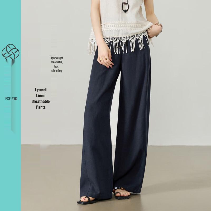 ESE-Y Women s Lyocell Linen Blend Relaxed Wide-Leg Pants 28S