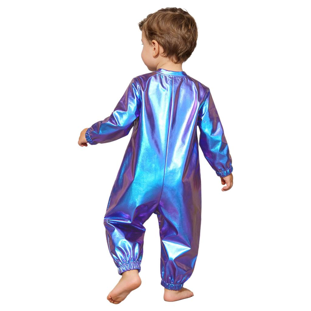 Kleinkind Baby Jungen Mädchen Metallischer Strampler Rundhals Langarm Reißverschluss Vorne Overall für Geburtstag Mottoparty Fotografie