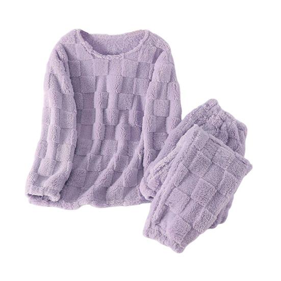 

Комплект из 2 шт. Зимняя пижама из утолщенного кораллового флиса с клетчатой текстурой, круглый вырез, длинный