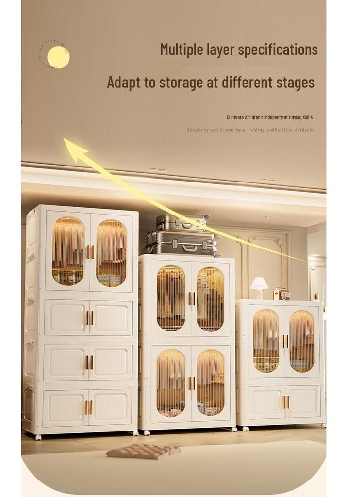 Children's Toy Storage Cabinet: Movable Multi-layer Thickened Wardrobe with Folding Shelves for Home and Bedroom