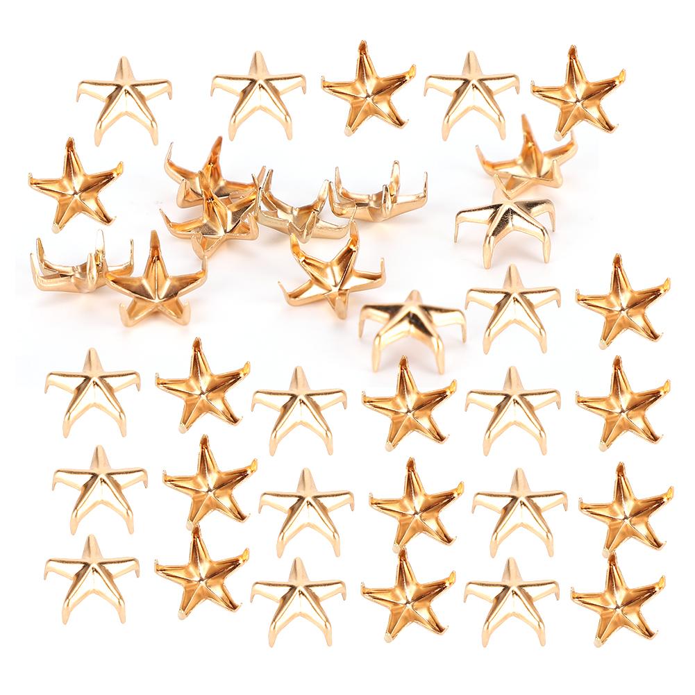 200Pcs Star Rivets 5‑Pointed Star Claw Nails DIY Bags Hats Decoration Accessories 10MMGold